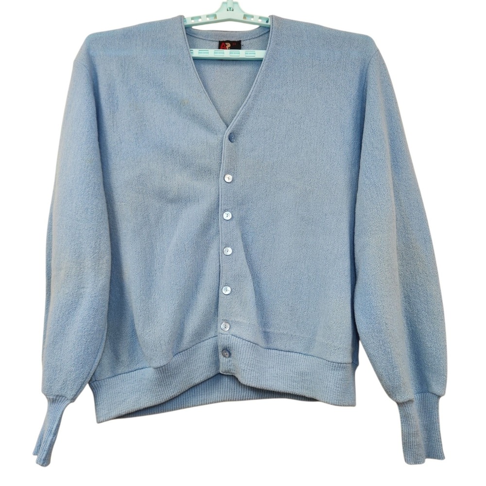 Vintage Arnold Palmer Cobain Style Men's XXXL Wool Cardigan USA Blue 1960's ***